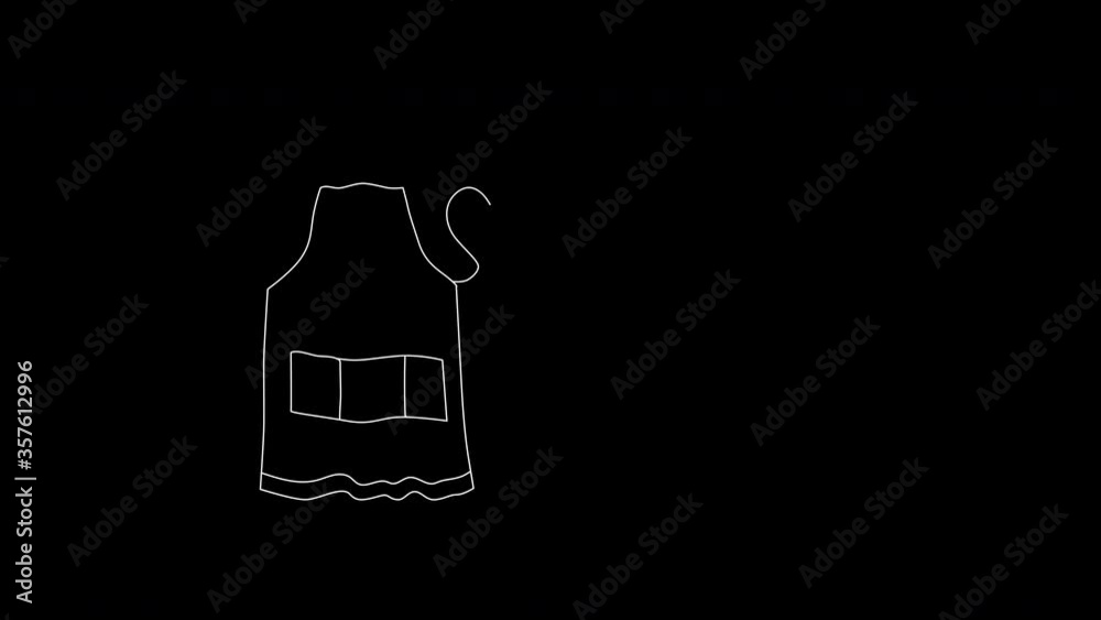 Self drawing animation of halterneck aprons. Copy space. Black background. Self drawing animation of halterneck aprons. Copy space. Black background.