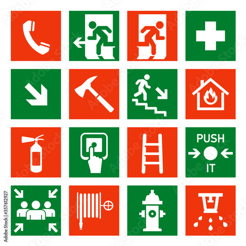 Fire safety icon, security, alarm signs and signals