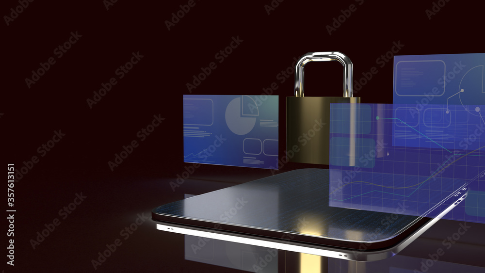 Obraz premium The tablet and master key 3d rendering for mobile security content..