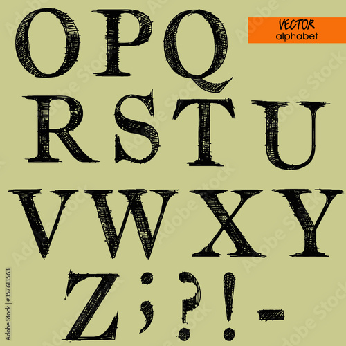 art sketched set of vector character classic fonts, uppercase symbols, part 2