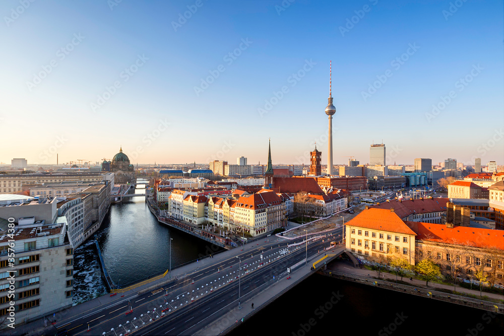 Berlin sunset cityscape view with television tower