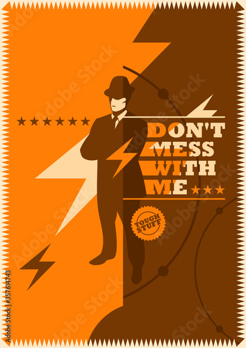 Retro poster design with mobster. Vector illustration.
