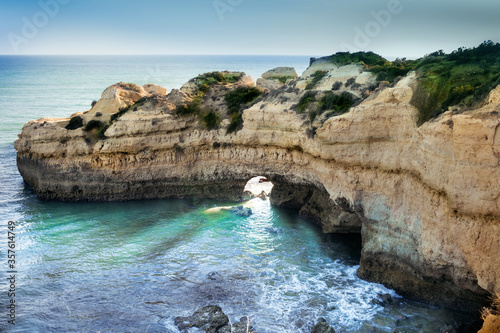 Albufeira beach with beautiful coastline in Algarve, Portugal