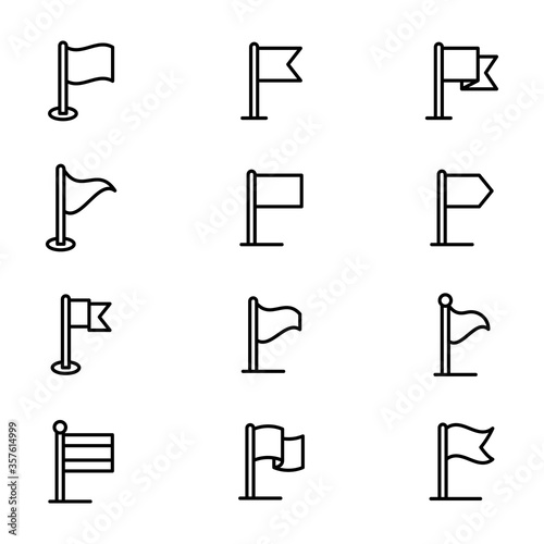 Konstfotografi Pack of Flags and Flagpoles Line Icons