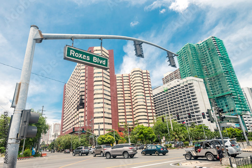 Manila, Philippines: A sign of Roxas Boulevard. Intersection of Roxas Blvd and Ocampo Street. photo