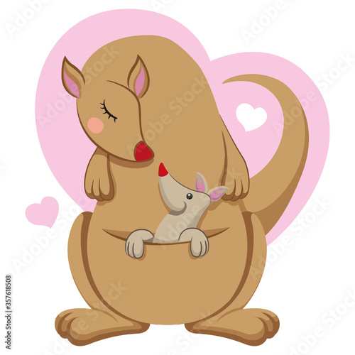 Kangaroo mom and cub mascot illustration. Ideal for veterinary materials, biology and zoology