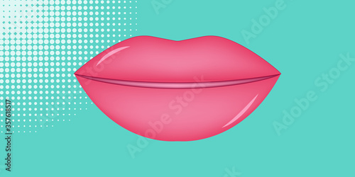 Scarlet lips - light background with abstract element - vector. Banner. Beauty salon.
