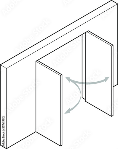 Line drawing of a double swing door.