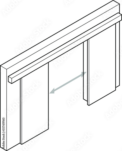 Line drawing of a double surface sliding door.