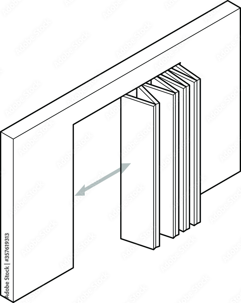 Line drawing of a wide accordion/concertina folding door., obrazy, fototapety, plakaty