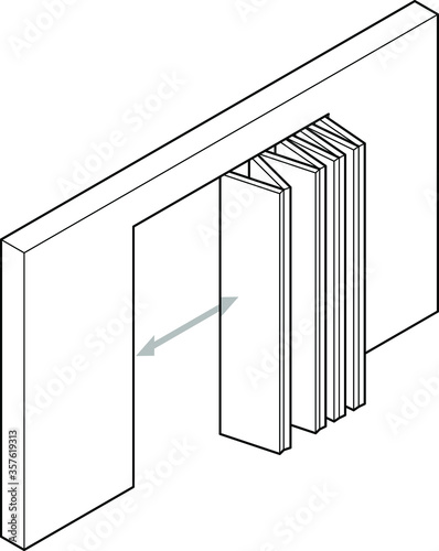 Line drawing of a wide accordion/concertina folding  door.