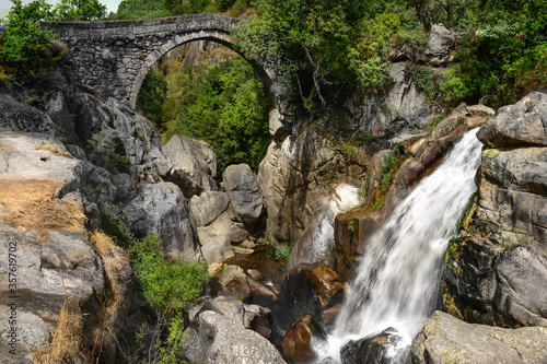 Mizarela Waterfall with Old Stone Bridge, Vieira do Minho, Portugal