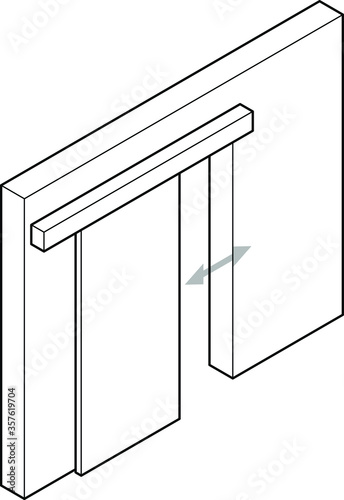 Line drawing of a surface sliding door.