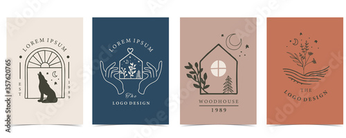 Collection of house background set with fox, flower,hand,tree.Editable vector illustration for website, invitation,postcard and sticker