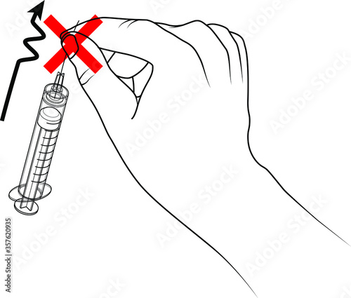 Syringe / sharps disposal icon / sign - do not attempt to bend, break, or remove needle.