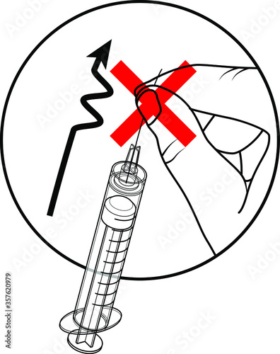 Syringe / sharps disposal icon / sign - do not attempt to bend, break, or remove needle.