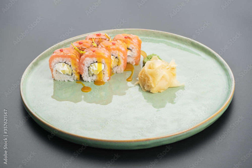 Japanese food menu. roll Philadelphia with salmon Japanese food menu. roll Philadelphia with salmon
