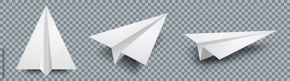 Set realistic white paper plane 3D model jet. Different view paper airplane  isolated on transparent background – stock vector Stock ベクター | Adobe Stock
