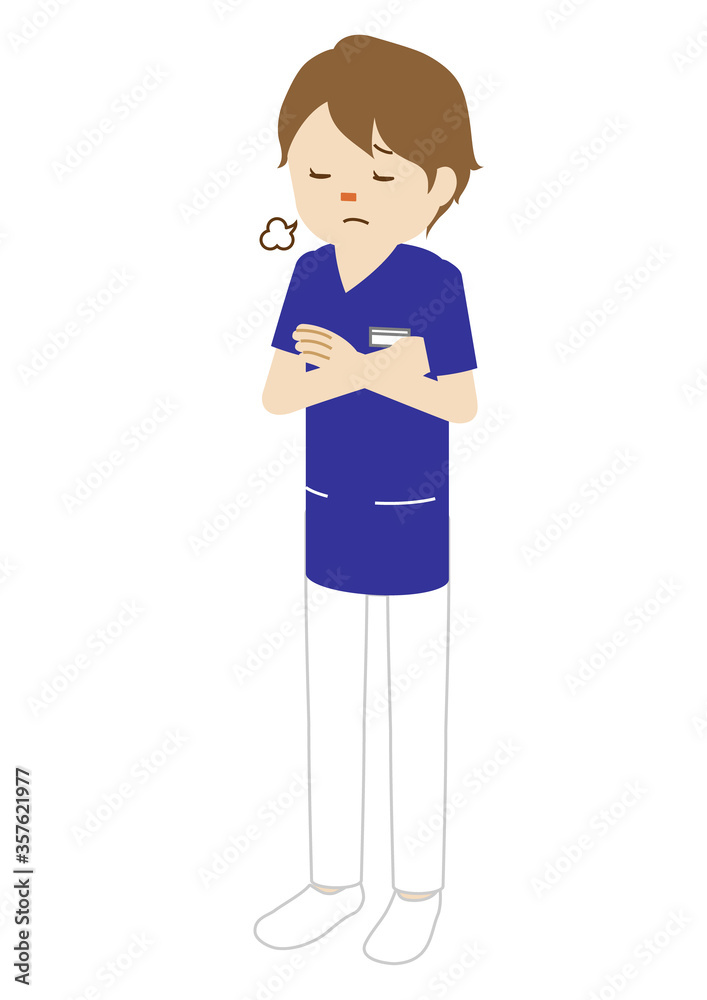 Illustration of a female medical worker (radiologist sighing with her arms crossed) Illustration of a female medical worker (radiologist sighing with her arms crossed)