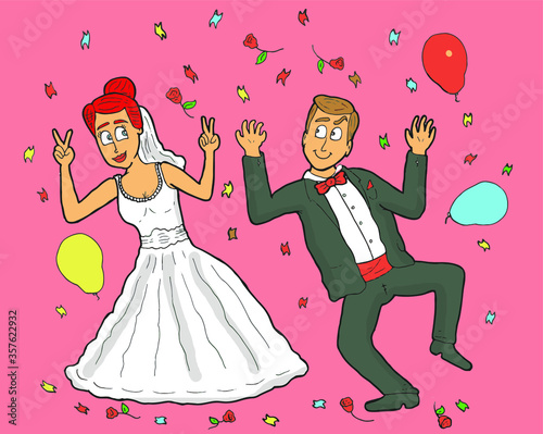 bride and groom at the wedding party. vector illustration