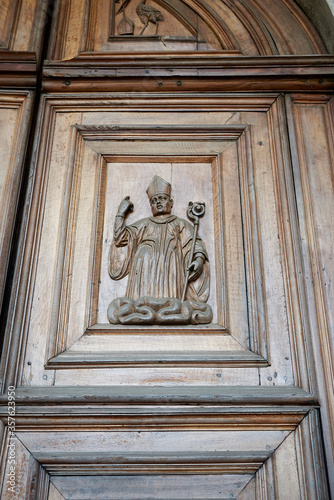 View of Santa Maria di Chiaravalle wood entrance door photo