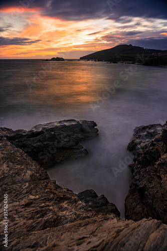 silky sea at sunset