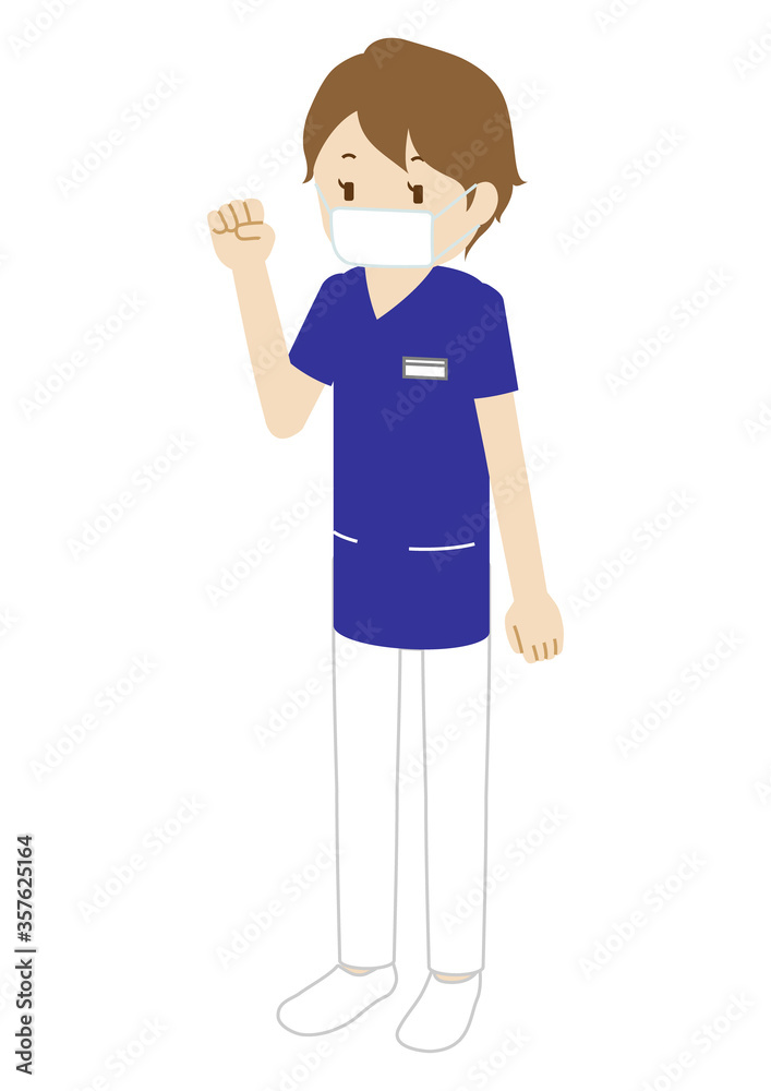 Illustration of a female medical worker wearing a mask (radiologist raising her arm in triumph) Illustration of a female medical worker wearing a mask (radiologist raising her arm in triumph)
