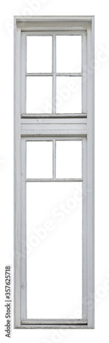 Old vertical wooden window on white background