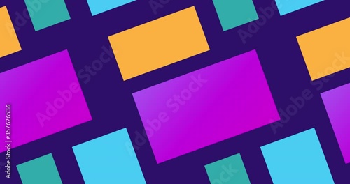 Minimal geometric background seamless pattern. Colored rectangles on a blue background. Loop animation 4K
