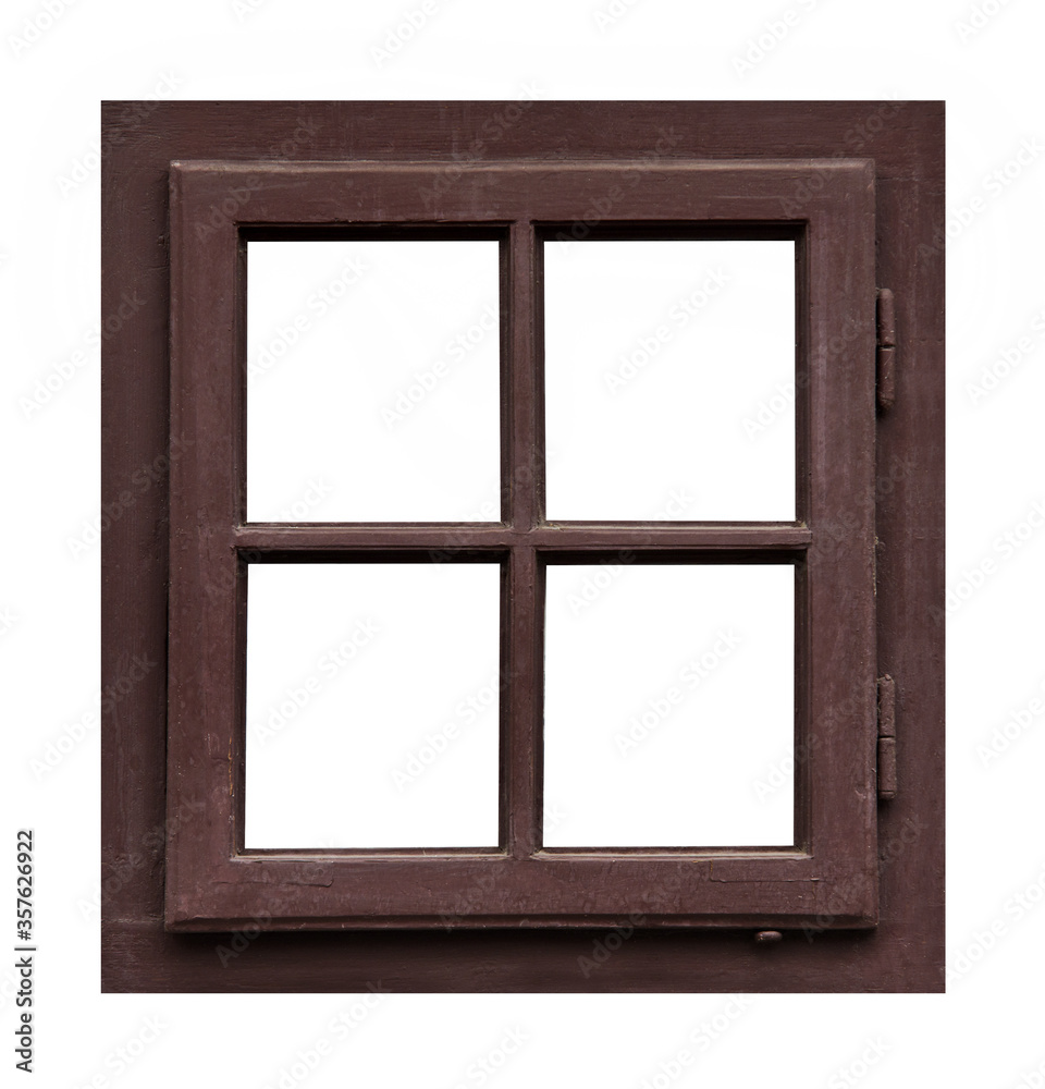 Old brown wooden window on white background Old brown wooden window on white background