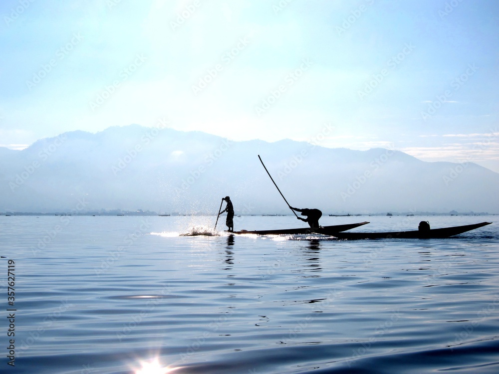 Traditional Fishermen on Boat, Inle Lake, Myanmar (Burma)