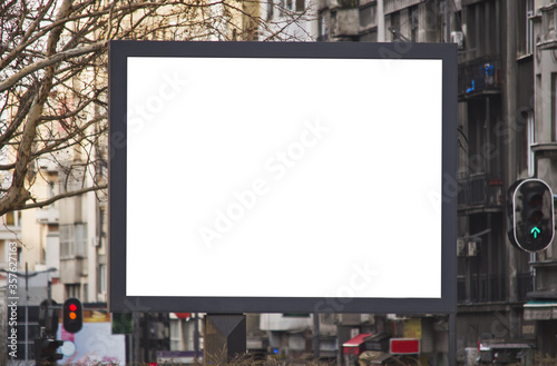 Blank white billboard on street 