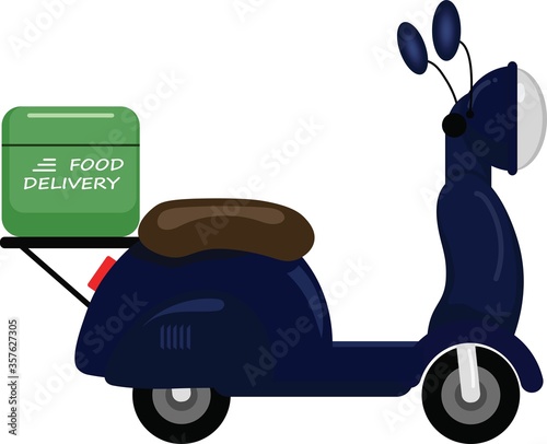 Fast and free delivery. Vector cartoon illustration. Food service. Retro scooter.