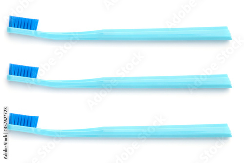 Kiev, Ukraine - June 14, 2020: blue Curaprox toothbrush isolated on a white background.