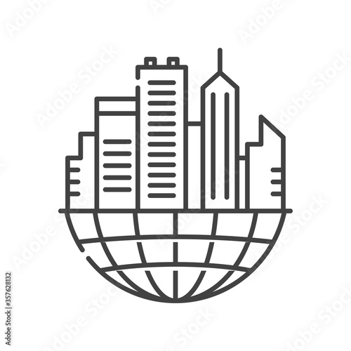 Urban sprawl black line icon. Urbanization. Expansion of megalopolises. Environmental problems. Sign for web page, app. UI UX GUI design element. Editable stroke
