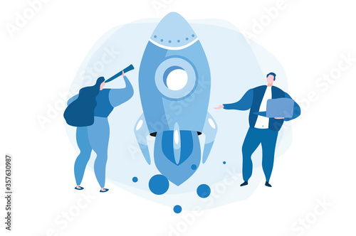 Business Start Up Concept for web page, banner, presentation, social media. Vector illustration, business project startup process, idea through planning and strategy, time management, realisation