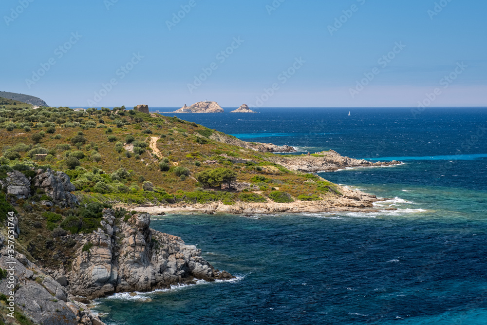 Turquoise sea and rugged coast of Corsica