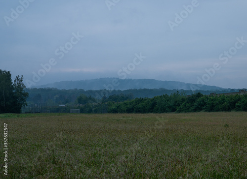 central hessian landscape with rain and light fog in early summer