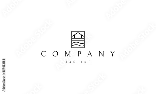 Vector logo on which an abstract image of a house on the water.