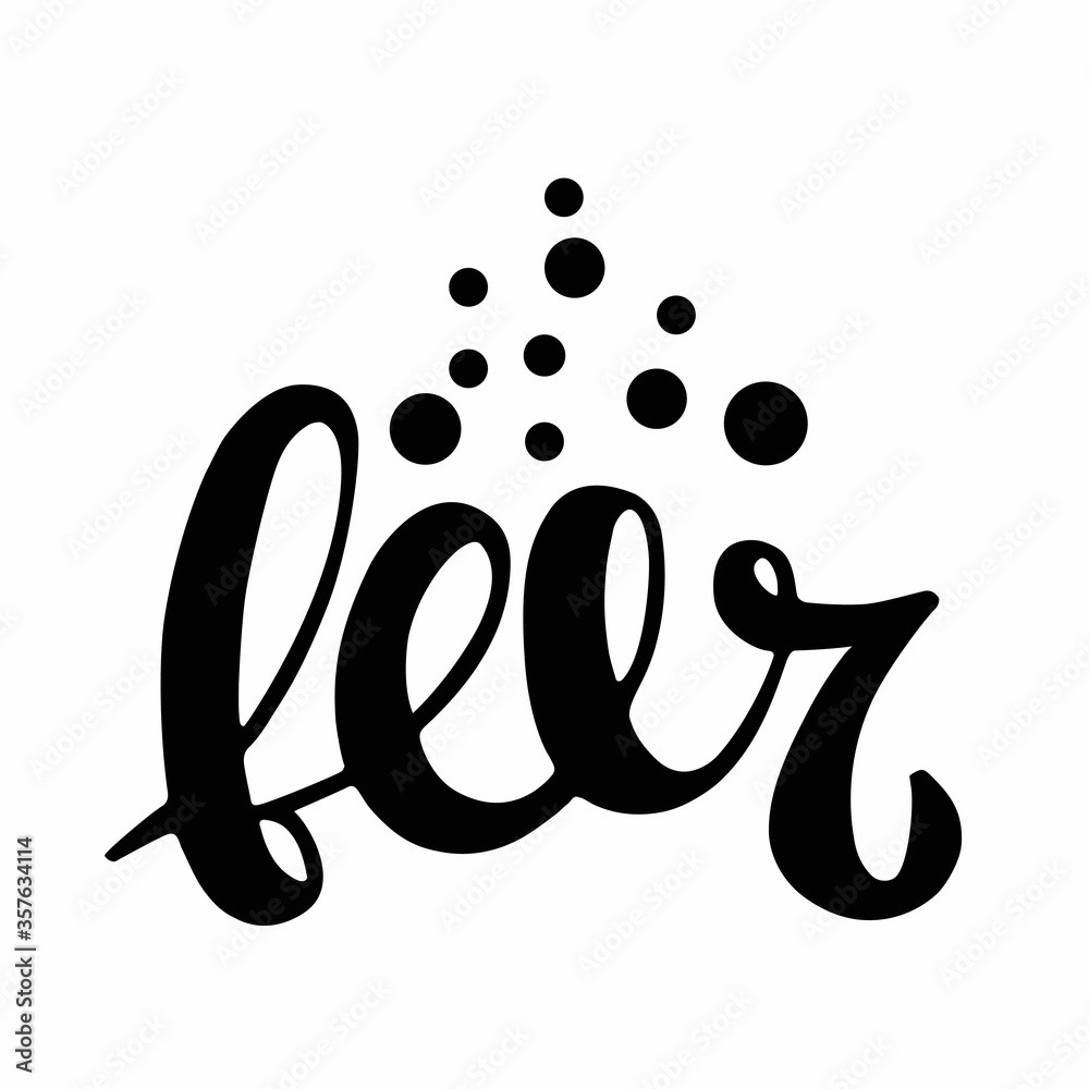 Beer lettering. Vector Handwritten word with bubbles. Oktoberfest background. Black letters isolated on white background. Concept for pub, bar, restaurant menu, party decoration, T-shirt print, logo Beer lettering. Vector Handwritten word with bubbles. Oktoberfest background. Black letters isolated on white background. Concept for pub, bar, restaurant menu, party decoration, T-shirt print, logo
