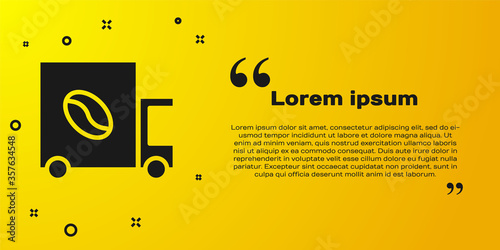 Black Coffee street truck machine icon isolated on yellow background. Delivery coffee. Vector Illustration.