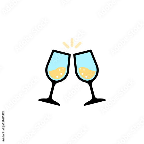 Glass cups cheers. Champagne icon flat. Vector on isolated white background. Eps 10