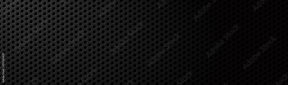 Abstract dark black geometric hexagonal mesh material header. Metallic technology banner with blank space for your logo. Vector abstract widescreen background Abstract dark black geometric hexagonal mesh material header. Metallic technology banner with blank space for your logo. Vector abstract widescreen background