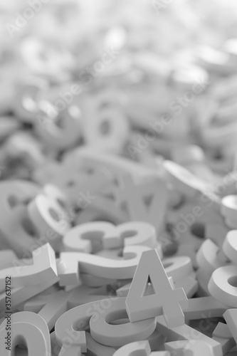 Valokuva Grey monochrome colored random digit numbers heap background, algebra, education