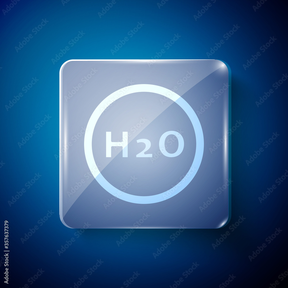 White Chemical formula for water drops H2O shaped icon isolated on blue background. Square glass panels. Vector Illustration. White Chemical formula for water drops H2O shaped icon isolated on blue background. Square glass panels. Vector Illustration.