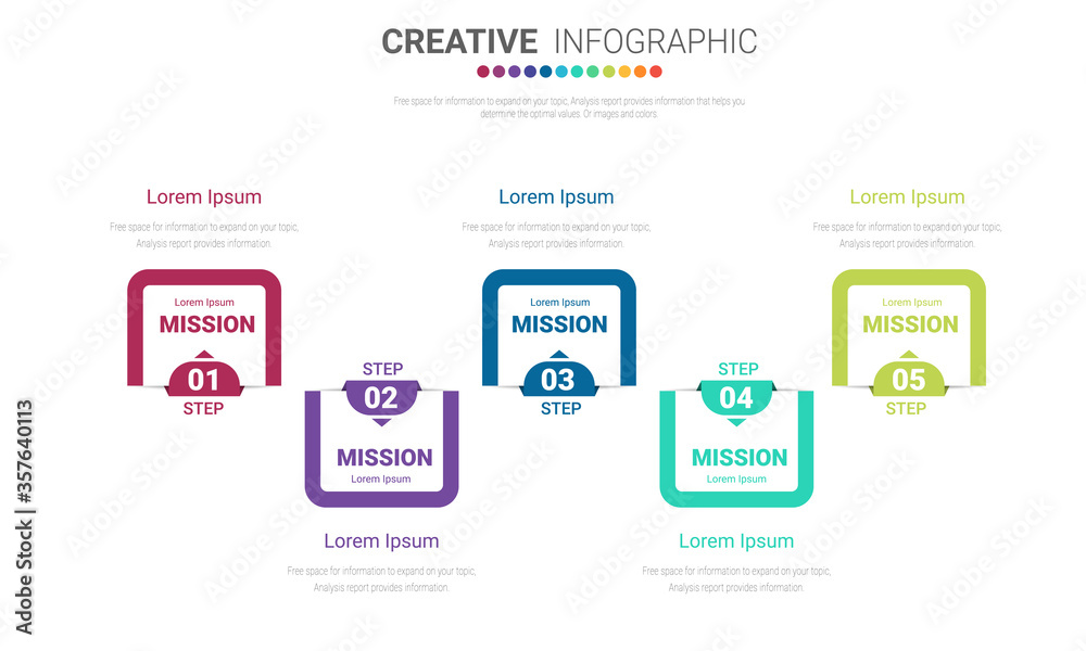 Business process infographic template. presentation design with numbers 5 options or steps. Vector illustration graphic design
