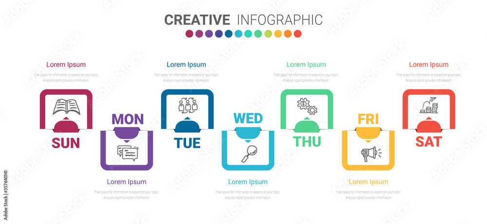 Timeline business for 7 day, week, Timeline infographics design vector and Presentation business can be used for Business concept with 7 options, steps or processes. Timeline business for 7 day, week, Timeline infographics design vector and Presentation business can be used for Business concept with 7 options, steps or processes.