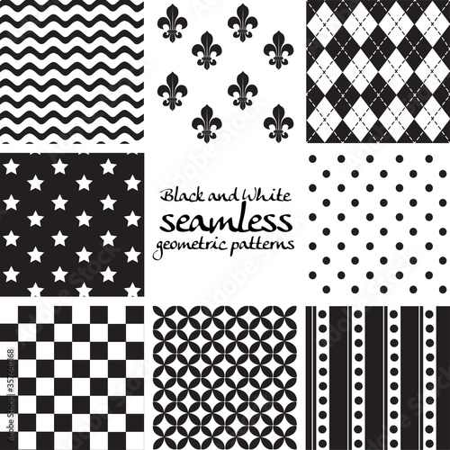 Set of black and white seamless geometric patterns 4