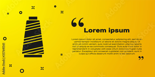 Black Sewing thread on spool icon isolated on yellow background. Yarn spool. Thread bobbin. Vector Illustration.