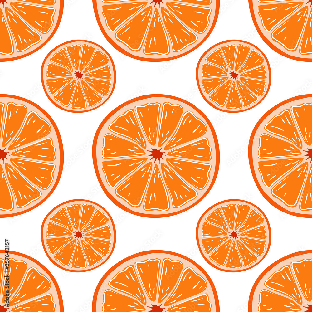 Naklejka Seamless texture with the image of oranges. Vector image on a white background.